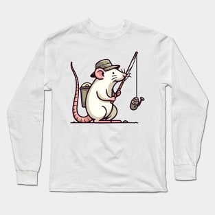 white rat fishing with fishing rod Long Sleeve T-Shirt